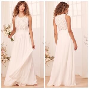 Lulus Forever and Always White Lace Maxi Dress.
